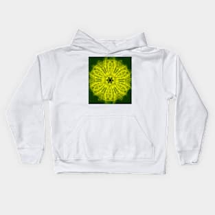 Bold yellow kaleidoscope on deep forest green Kids Hoodie